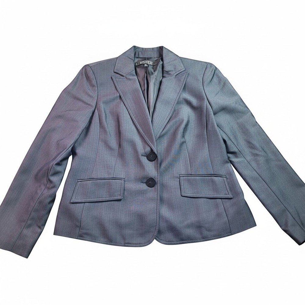 Kasper Women 8P Petite Blazer Jacket Blue Two Button Notched Lapel Lined Profess